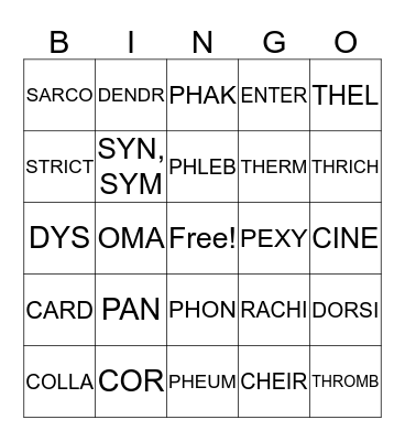 Medical Terminology BINGO Card