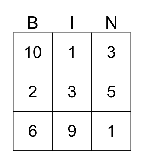 Fractions! Bingo Card