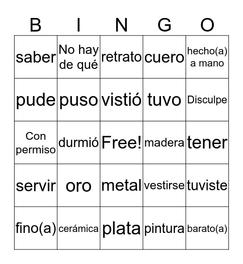 Sp2 U3L2 Market Place Bingo Card