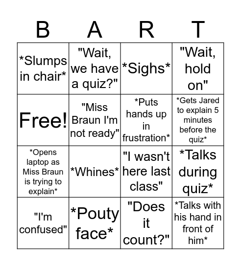 Bart Bingo Card