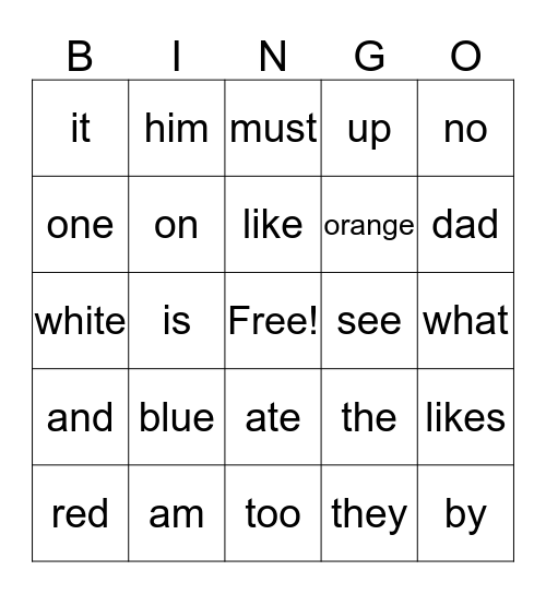Sight Words "A" Bingo Card