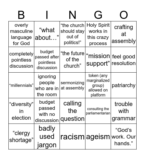 NEMN Synod Assembly Bingo Card