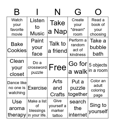 Coping Bingo Card