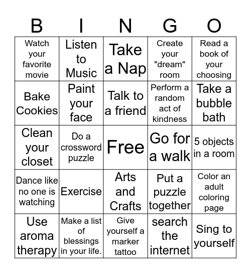 Coping Bingo Card