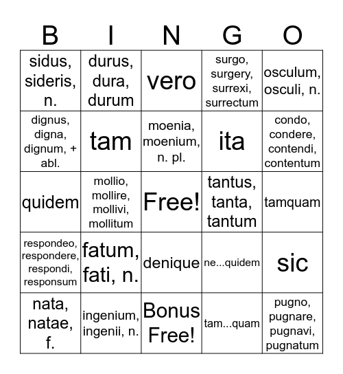 Ch. 29 Bingo Card
