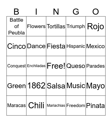 Cinco De Mayo Bingo Card