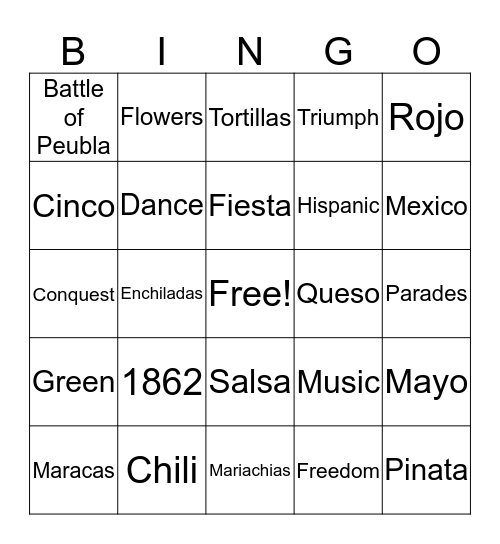 Cinco De Mayo Bingo Card