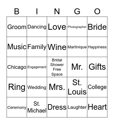 Cecilia Bridal Shower Bingo Card