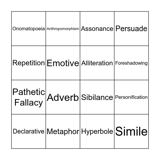 Language Devices Bingo Card