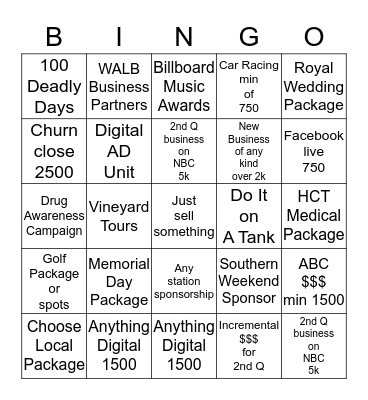 WALB SALES BLITZ Bingo Card