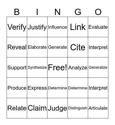 Academic Vocabulary Bingo Card