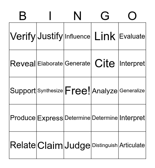 Academic Vocabulary Bingo Card