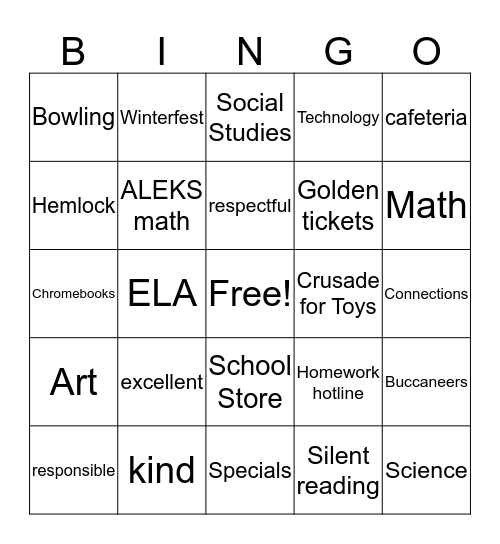 Lakeshore Middle School Bingo Card