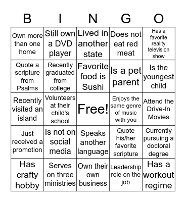 Find Someone Who Bingo Card