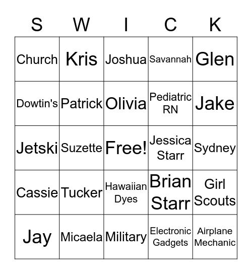Swick Bingo Card