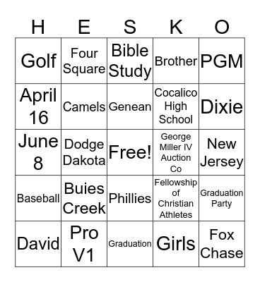 Nolan's Graduation Party 2018 Bingo Card