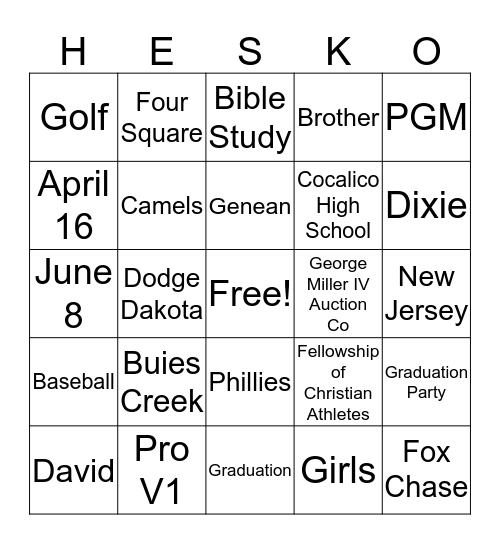 Nolan's Graduation Party 2018 Bingo Card