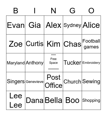 Dowtin Family Bingo Card