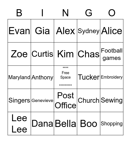 Dowtin Family Bingo Card