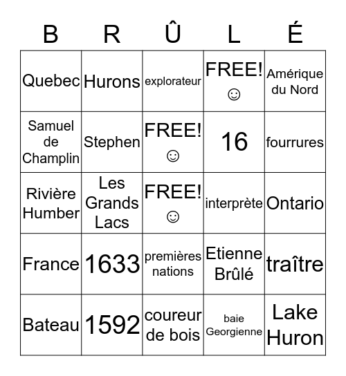 Ettiene Brûlé  Bingo Card