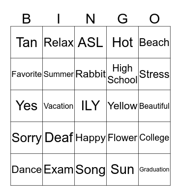 ASL Club  Bingo Card