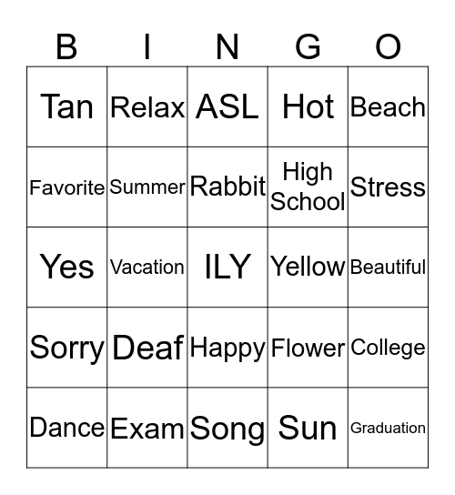 ASL Club  Bingo Card