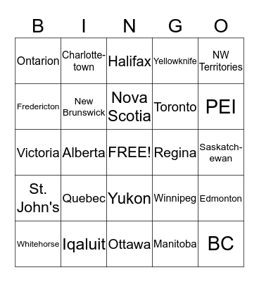 Canadian Geography Bingo Card