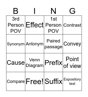 Vocabulary BINGO Card