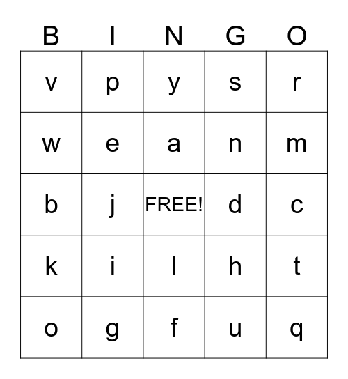 Alphabet Bingo Card