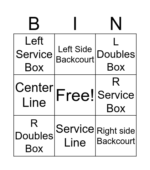 Tennis Bingo Card