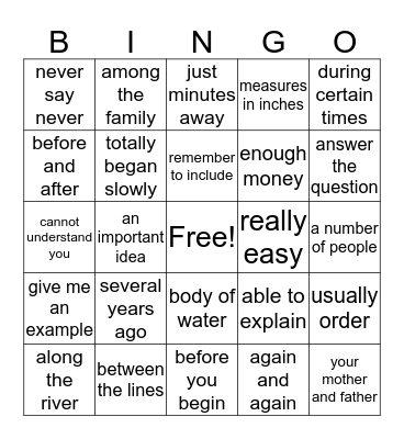Phrase BINGO Card