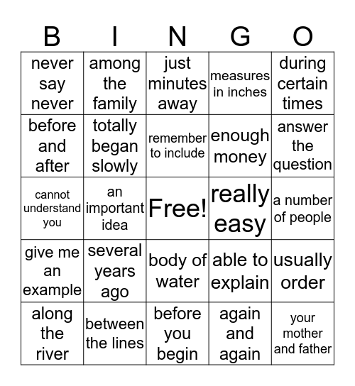 Phrase BINGO Card
