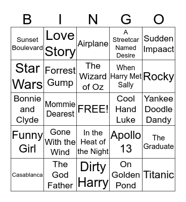 Famous Movie Lines Bingo Card