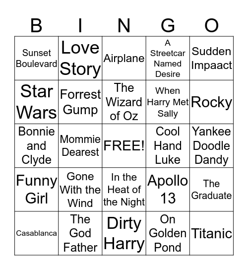 Famous Movie Lines Bingo Card