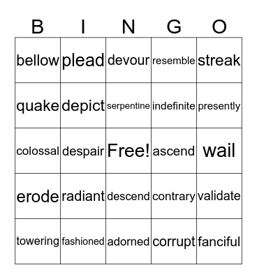 IEW Vocabulary Bingo Card