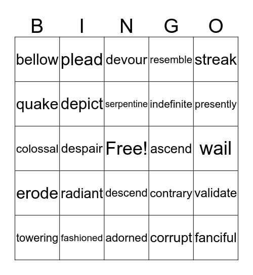 IEW Vocabulary Bingo Card