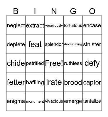 IEW Vocabulary Bingo Card