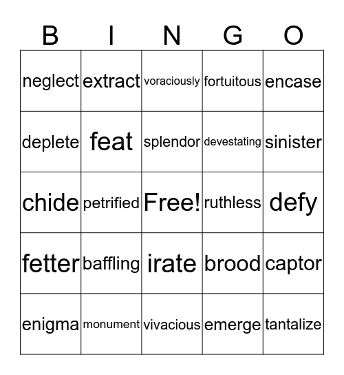 IEW Vocabulary Bingo Card