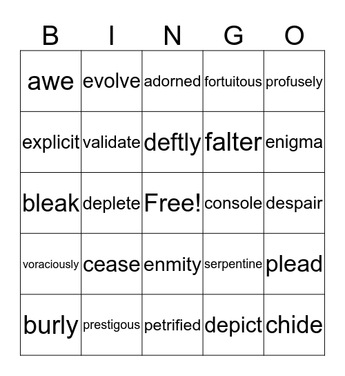 IEW Vocabulary Bingo Card