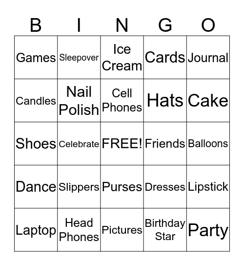 Ryanne's Birthday Bingo Card