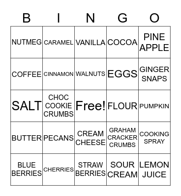 CHEESECAKE BINGO Card