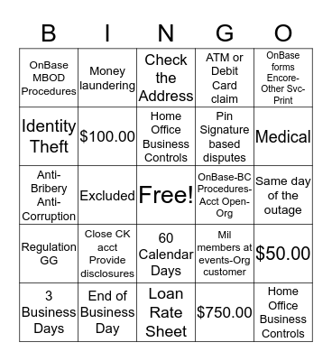 BINGO BCCR Bingo Card