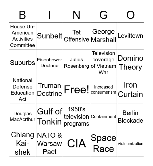 Rise of Communism Bingo Card