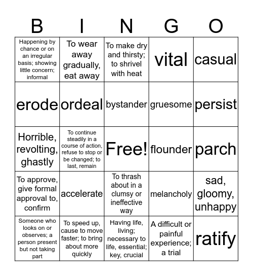 Level B Unit 9 Bingo Card