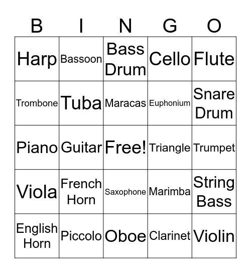 Musical Instruments Bingo Card