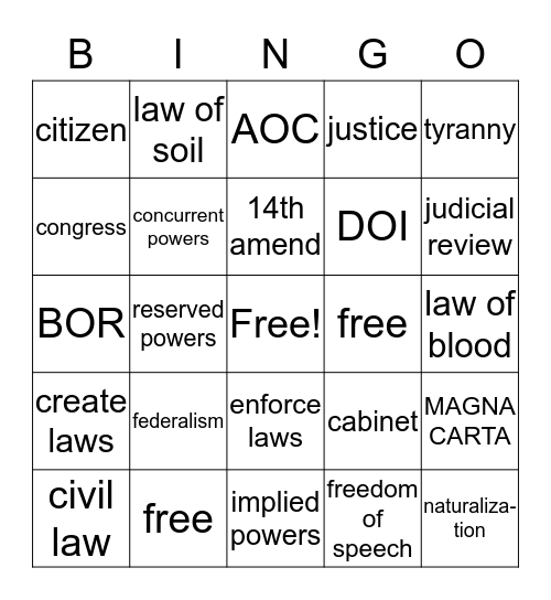 EOC review Bingo Card