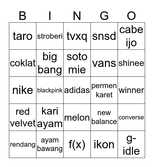 Krystalnya sehunie Bingo Card