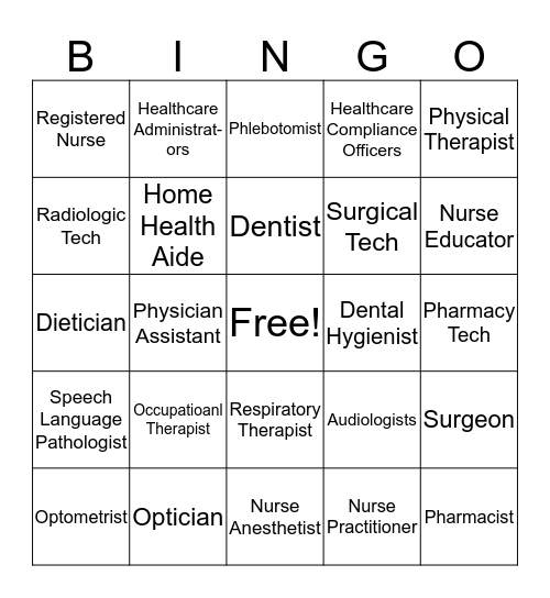 Careers in Healthcare  Bingo Card