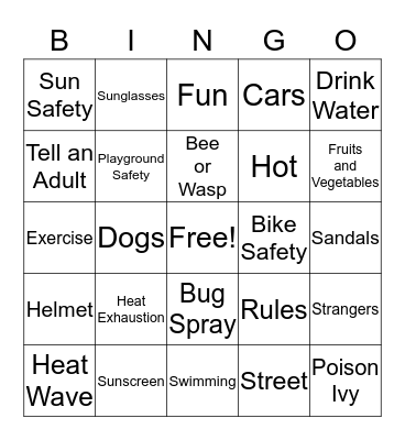 SUMMER SAFETY Bingo Card