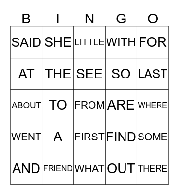 HANNAH'S SIGHT WORDS Bingo Card